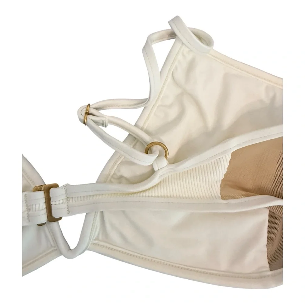L*SPACE Macey Two Tone with Mesh Bikini Top in‎ Cream and Tan Size M NWT